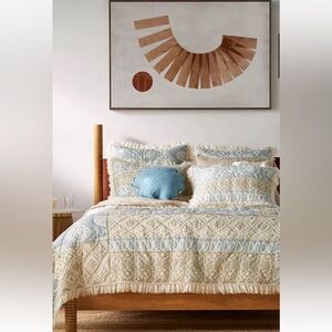 Anthropologie Elsa Cotton Voile Patchwork Quilt Soft Sky Gray Ivory